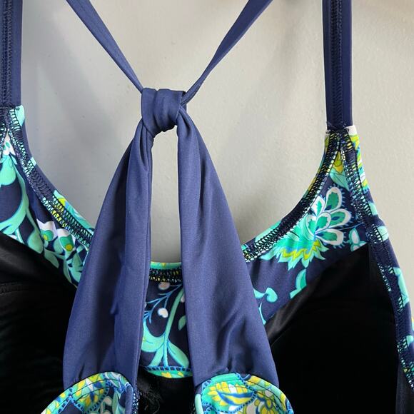 Lands’ End Deep Sea Floral Blouson Tankini Swim Size 10 DDD - Picture 4 of 7